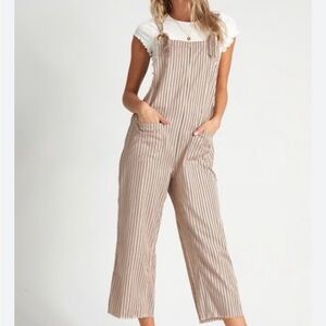 Billabong Beige Striped Wide leg Cropped Jumpsuit